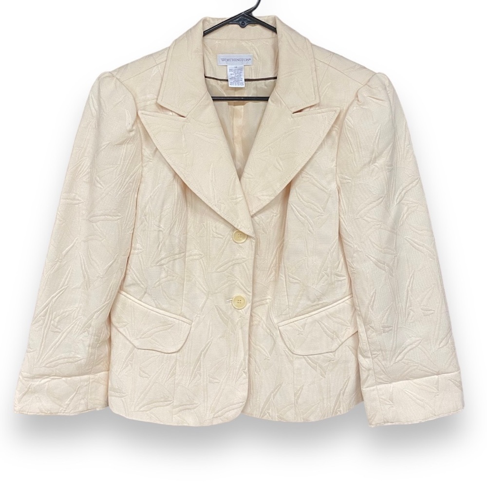 Worthington 3/4 Length Sleeve Porcelain Beige Blazer 14 NWOT - Picture 2 of 6
